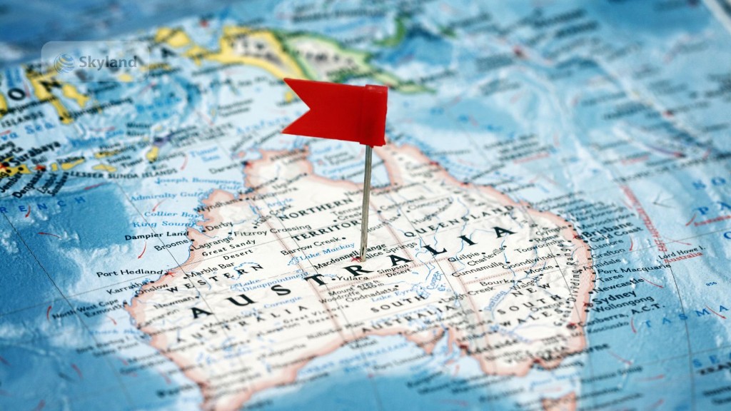 Map of Australia with a pin marking the continent