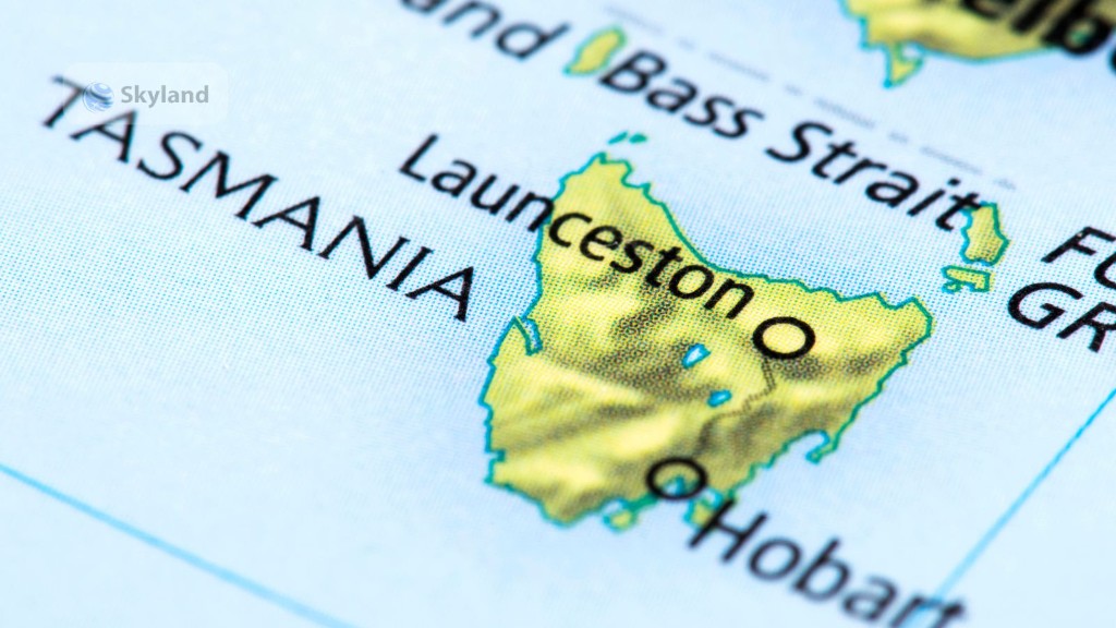 Map of Tasmania highlighting Hobart and Launceston