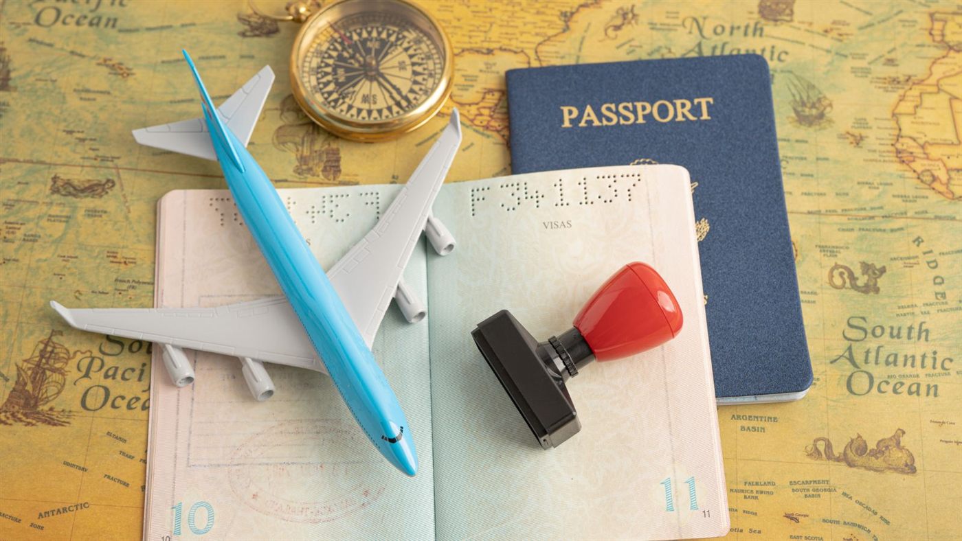 Passport, visa stamp and travel documents